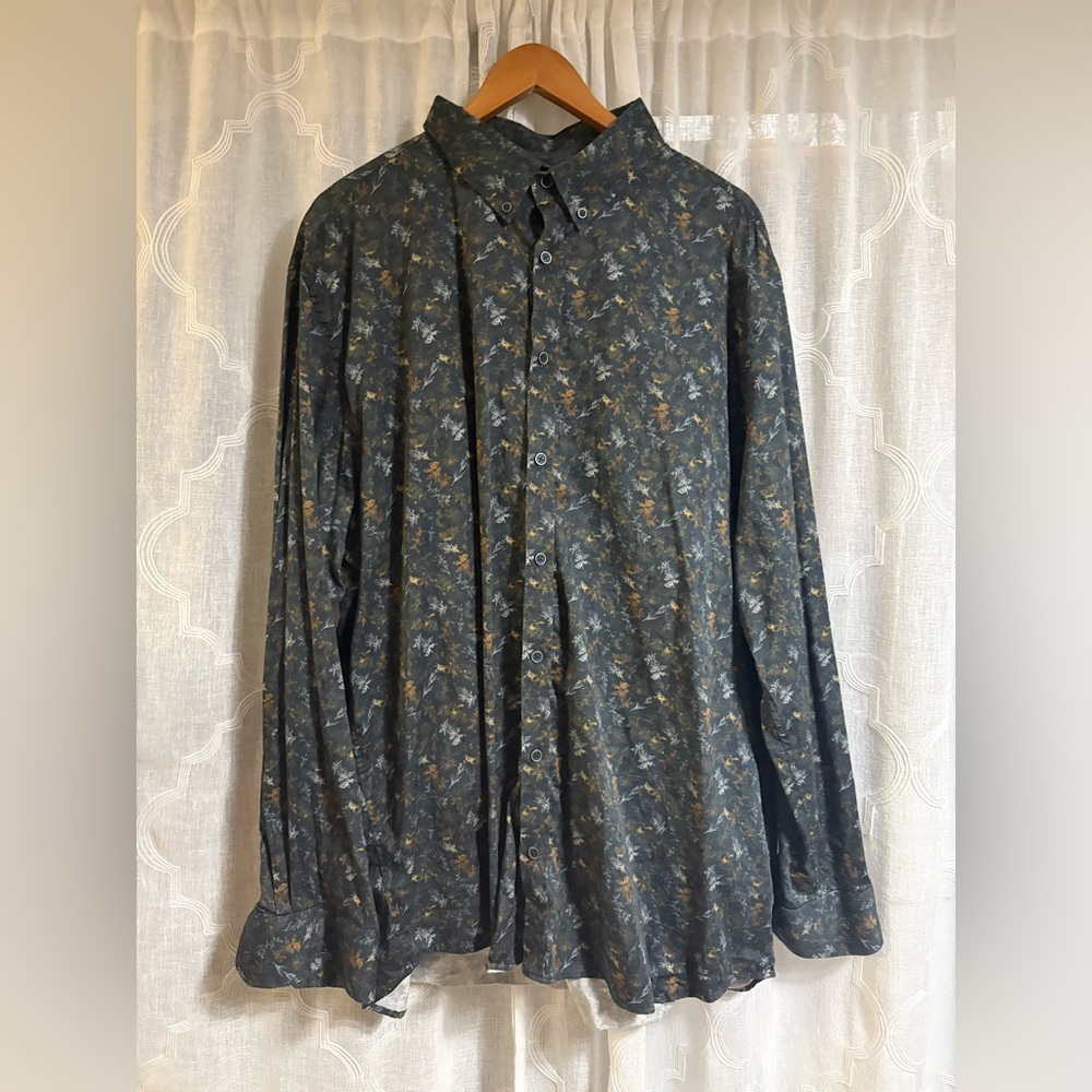 State of Art Men's Multicolor Leaves Long Sleeve Button-Up Shirt 4XL Black Brn